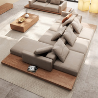 Canapé sectionnel Japandi moderne avec base en bois, mobilier de salon de luxe minimaliste, canapé modulaire profond pour villa