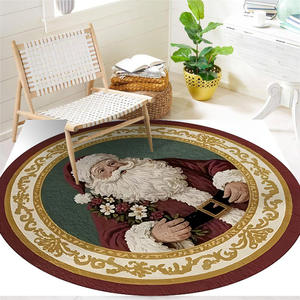 Tapis de Noël rond en velours cristal, motif Père Noël fantaisie, absorbant l'eau, pour salon et maison - Product Image 5