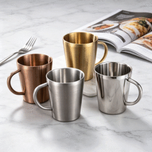 FLEY Artículos <span class=keywords><strong>de</strong></span> Cocina al por Mayor, Taza <span class=keywords><strong>de</strong></span> Doble Capa <span class=keywords><strong>de</strong></span> Acero Inoxidable 304 con Asa, Taza <span class=keywords><strong>de</strong></span> Té con Logotipo Personalizado para Actividades <span class=keywords><strong>de</strong></span> Camping - Product Image 1