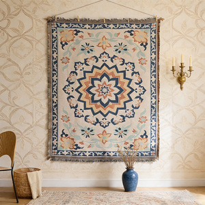 Tapisserie murale bohème en coton tissé, motif floral abstrait, décoration rectangulaire à suspendre pour salon, chambre et intérieur - Product Image 1
