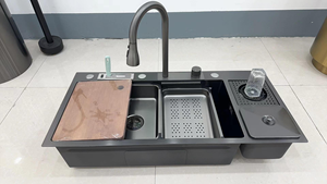 Évier <span class=keywords><strong>de</strong></span> <span class=keywords><strong>cuisine</strong></span> <span class=keywords><strong>de</strong></span> luxe en acier inoxydable 201, universel, pratique, intelligent, multifonctionnel, évier simple avec couvercle <span class=keywords><strong>de</strong></span> poubelle et accessoires - Product Image 2