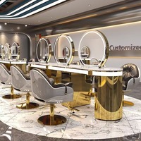 Miroir de salon simple/double face avec cadre doré de luxe, table de coiffure, miroir LED pour salon de coiffure, autres meubles de salon de coiffure