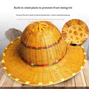 หมวกไม้ไผ่แบบแข็งเพื่อความปลอดภัยหมวกกันน็อคไม้ไผ่แบบไม่เจาะรูกันแดดระบายอากาศได้ดีในฤดูร้อน - Product Image 2