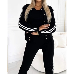 Nuevo Conjunto de 3 Piezas de Moda para Mujer: Chaleco Delgado con Cuello Alto, Pantalones y Top a Rayas con Contraste de Color - Product Image 2