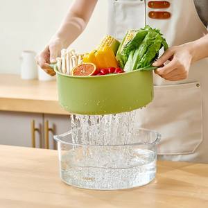 2 in 1キッチン2ピースドレインコリアンダー多機能排水バスケット果物を保存野菜プラスチック排水バスケット洗濯用 - Product Image 3
