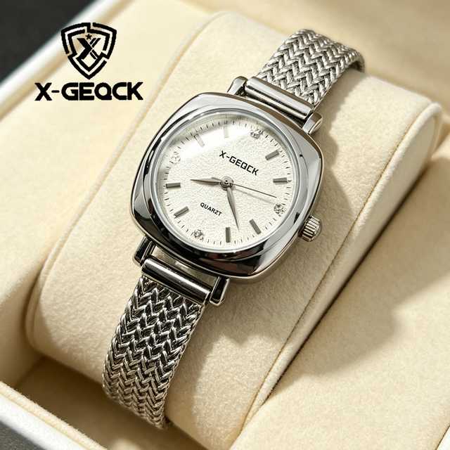 Light Luxury square Dial Women's Bracelet Watch with Waterproof Stainless Steel Mesh Strap Suitable for Banquet Quartz Watches