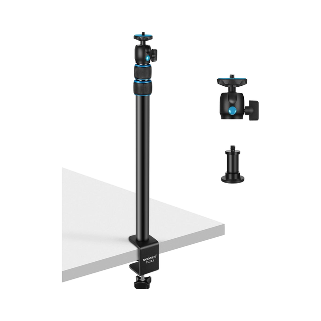 For NEEWER Adjustable Table Light Tripod 17-40 Inch Camera Stand with 1/4 Inch Screw C Clamp Blue DSLR Ring Light for Live