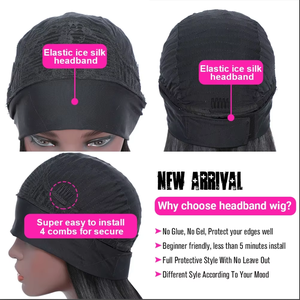 Perruque Bob avec <span class=keywords><strong>Bandeau</strong></span> Lisse, <span class=keywords><strong>Cheveux</strong></span> Humains Brésiliens Vierge Remy Doux, Fabrication à la Machine, Sans Colle, pour Femmes Noires - Product Image 5
