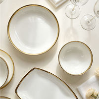 Assiette ronde en céramique avec bord doré électro-plaqué, décorée de losanges en cristal, plat en porcelaine pour banquet, steak, dessert, vaisselle de table