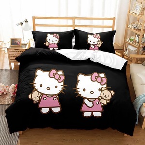 Thương Mại Nước Ngoài 3D In Ấn <span class=keywords><strong>Hello</strong></span> <span class=keywords><strong>Kitty</strong></span> Polyester Comforter Duvet Quilt Bao Gồm Gối Giá Rẻ Bộ Đồ Giường Màu Hồng Thiết Lập Nhà Cung Cấp - Product Image 6
