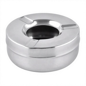 Cendrier rond en acier inoxydable en métal de style classique personnalisé avec couvercle Accessoire pour fumer les cigarettes en cuivre - Product Image 1