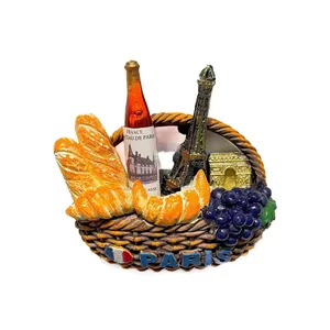 Europe France Tour Eiffel Pain Français <span class=keywords><strong>Paris</strong></span> Aimant de Réfrigérateur 3D en Forme de Panier Souvenirs Touristiques Autocollants Magnétiques - Product Image 2