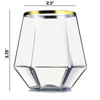 12 oz. Gobelets à vin en plastique jetables hexagonaux sans tige transparents avec bordure dorée
