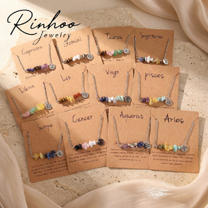 Collar con Colgante de Piedra Natural <span class=keywords><strong>y</strong></span> Signo del Zodiaco de Acero Inoxidable RINHOO para Mujer, Pulsera Trenzada a Mano con Signo de <span class=keywords><strong>Aries</strong></span> o <span class=keywords><strong>Leo</strong></span>, Joyería para Cumpleaños - Product Image 1
