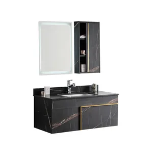 2020 chaozhou factory bathroom furniture plywood material led mirror and side cabinet with painting stone pattern nice vanity