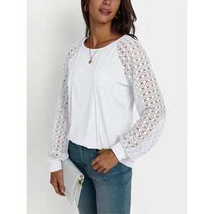 2025 chemisiers à manches longues pour femmes hauts décontractés et habillés avec dentelle brodée automne mode tenues taille XL - Product Image 5