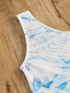 Customized Digital Printing Floral 1 Piece Swim Dress Asymmetric Beach Wear Nylon Mesh Swimwear
