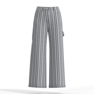 Pantaloni Palazzo a Vita Alta con Elastico, Gamba Larga e Taglio Bootcut per Donna, Estivi e Comodi, a Righe, Stile <span class=keywords><strong>Cargo</strong></span>, Lavorati all'Uncinetto, ODM 100% <span class=keywords><strong>Lino</strong></span> - Product Image 3