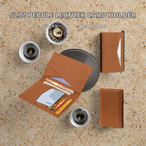 Porte-cartes de visite en cuir de veau véritable, style moderne, fin et élégant, avec logo personnalisé en couleur et sans fermeture - Product Image 2