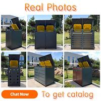 Abri de rangement extérieur 240L en acier galvanisé pour poubelles, ensemble de quatre couvercles de poubelles à roulettes avec serrures pour jardin