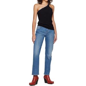 กางเกงยีนส์สตรีทรงสลิมฟิตสไตล์ลำลองแบบวินเทจ ตกแต่งเพชร คริสตัล และ rhinestone สีน้ำเงิน - Product Image 5