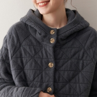 Pull à capuche en cachemire 100% pour femmes, veste matelassée à boutons sur le devant, cardigan décontracté en cachemire ample pour l'automne et l'hiver