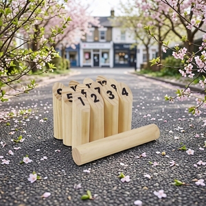 <span class=keywords><strong>Jeu</strong></span> de bowling de pelouse artisanal avec 12 <span class=keywords><strong>quilles</strong></span> en bois <span class=keywords><strong>numérotées</strong></span> – Cadeau idéal pour la famille en plein air, pour la plage, le parc et le camping - Product Image 5