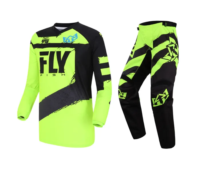 Fly Fish MX Jersey Pant Combo Motorcycle ATV BMX MTB DH Dirt Bike Motorbike Enduro Racing Riding Men's Gear Set