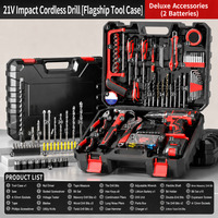 Perceuse à percussion rechargeable au lithium-ion 21V avec boîte à outils et jeu de 31 embouts, garantie 1 an, pour réparation et bricolage à domicile