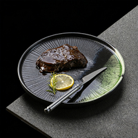 Assiettes plates en céramique noire et verte de luxe modernes pour le dîner, les steaks, les plats de restaurant, vaisselle en porcelaine pour la cuisine coréenne