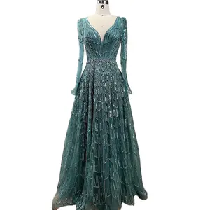 Turquoise Long Sleeves Luxury Beaded A Line Evening Dresses 2023 Serene Hill LA71940 Wedding Party Gowns For Women