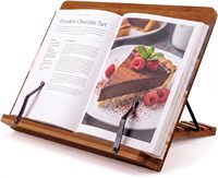 Support de livre de recettes en bambou moyen, plateau réglable pour livres et pinces à papier – Support de livre de recettes à 4 positions