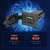 Prise de chargeur de voiture 12V 24V, chargeur rapide double port 36W PD Type-C + QC3.0 USB-A avec câble de 55 cm pour moto, camping-car, camion, bateau