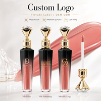 Gloss à lèvres de luxe à étiquette privée avec capuchon diamant, logo personnalisé, rouge à lèvres liquide mat dégradé, imperméable, longue tenue, végétalien