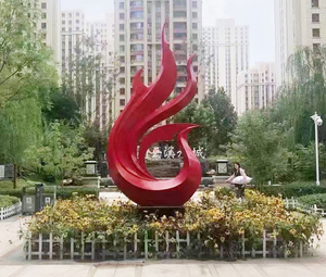 Tùy chỉnh thành phố lớn ngoài trời Vườn trừu tượng ngoài trời nghệ thuật màu đỏ kim loại tượng thép không gỉ chim Phượng Hoàng điêu khắc - Product Image 5