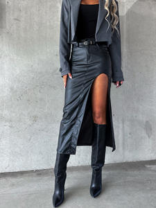Femmes Sexy noir fente mi jupe mince fesses jupe haute rue fête mode Punk automne jupe - Product Image 5