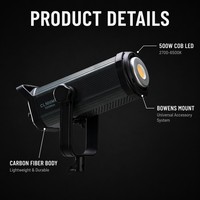 Projecteur de scène DMX512 500W à double température de couleur 2700K-6500K, éclairage vidéo LED COB pour studio de diffusion en groupe