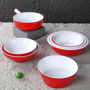 Juego de tazones de melamina rojos y blancos para sopa, ramen, hot pot, uso doméstico - Product Image 3