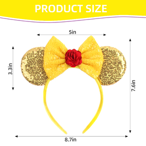 Accessoires de cheveux faits à la main paillettes paillettes couronne bandeau princesse fête tête porter souris oreilles arc bandeau pour les filles - Product Image 3