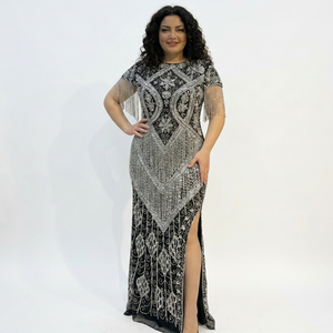 Vestidos de Noche de Lujo Estilo Imperio con Bordado de Cuentas de Cristal, Sujetador Incorporado, Ecológicos, Largos hasta el Suelo, Silueta en A, Cuello Redondo, Importados - Product Image 1