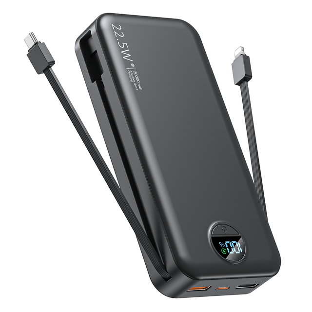 2025 New Products Electronical Gadgets Portable AC Wall Plug Fast Charge Large Capacity 20000mAh Built-in Cable USB-C Power Bank