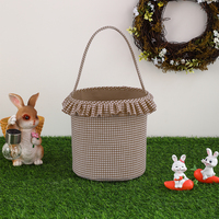 Panier de Pâques personnalisé en seersucker à volants, motif gingham, réutilisable, de haute qualité, pour la chasse aux œufs des enfants – Meilleure vente