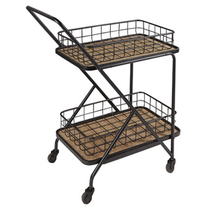 Factory Wood and Metal Dining Serving Cart and 2 Tiers Rack for Kitchen Food <strong>Trolley</strong> Rolling Kitchen Island Cart <strong>on</strong> <strong>Wheels</strong> - Product Image 1