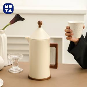 नई आगमन डबल दीवार स्टेनलेस स्टील टंबलर स्पाट-आकार के इन्सुलेट पानी के लकड़ी हैंडल वैक्यूम फ्लैस्क आर्बलिक कॉफी पॉट - Product Image 6