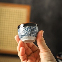 Ensemble de tasses à saké en porcelaine à motif vague bleue ESTICK, style japonais, plateau de service, glaçure peinte à la main, coffret cadeau, pour la maison