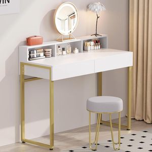 Modern <b>white</b> vanity <b>table</b>, minimalist design, suitable for <b>small</b> bedrooms, simple dressing <b>table</b>, manufacturer, cross-border - Product Image 1