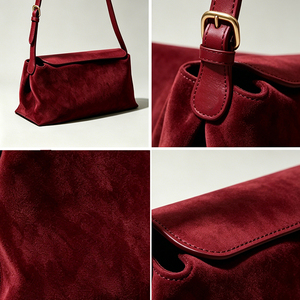 Bolso de Hombro de Cuero Genuino para Mujer, Estilo East West, Color Borgoña, con Solapa Plegable, Correa Ajustable, para Uso Diario, Personalizable OEM - Product Image 4
