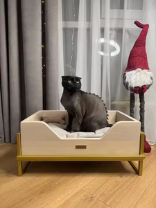 도매 원목 강아지 침대 고양이 원목 침대 쿠션 포함 합판 높이 조절 가능한 원목 강아지 소파 금속 프레임 애완동물 가구 - Product Image 6