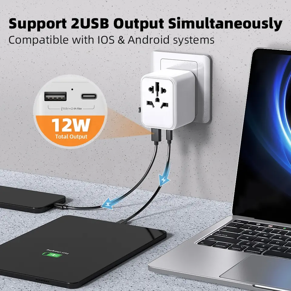 Adattatore per caricabatterie da viaggio universale con adattatore per spina internazionale e usb-c Worldplug CE/FCC