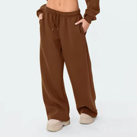 Pantalon décontracté uni pour femme à taille élastique, coupe large, en tissu doux, jambe droite ample, style jogger, pour sports de plein air